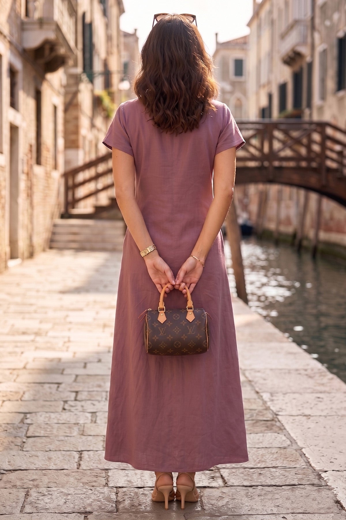 Aubergine Cotton Button Dress