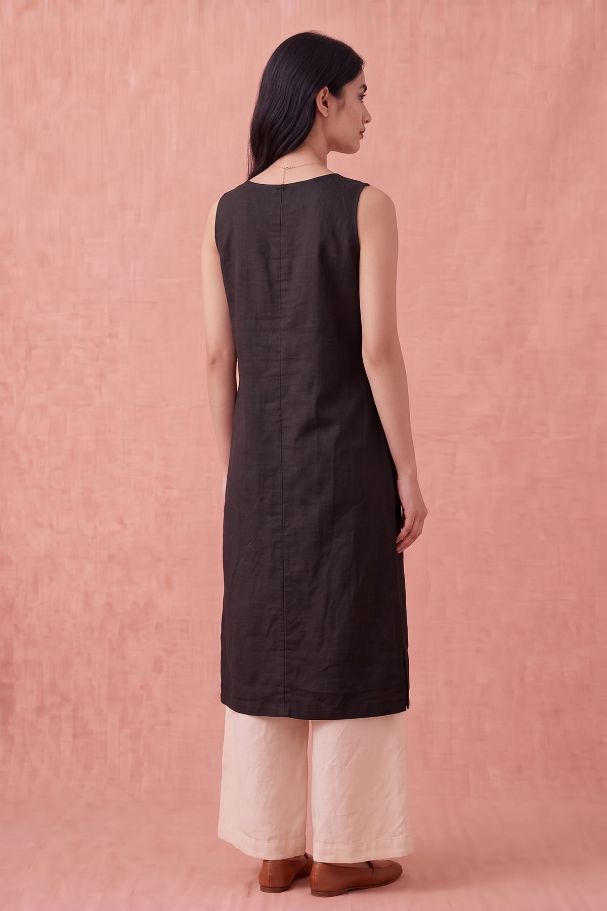 Black Cotton Linen Kurta Set