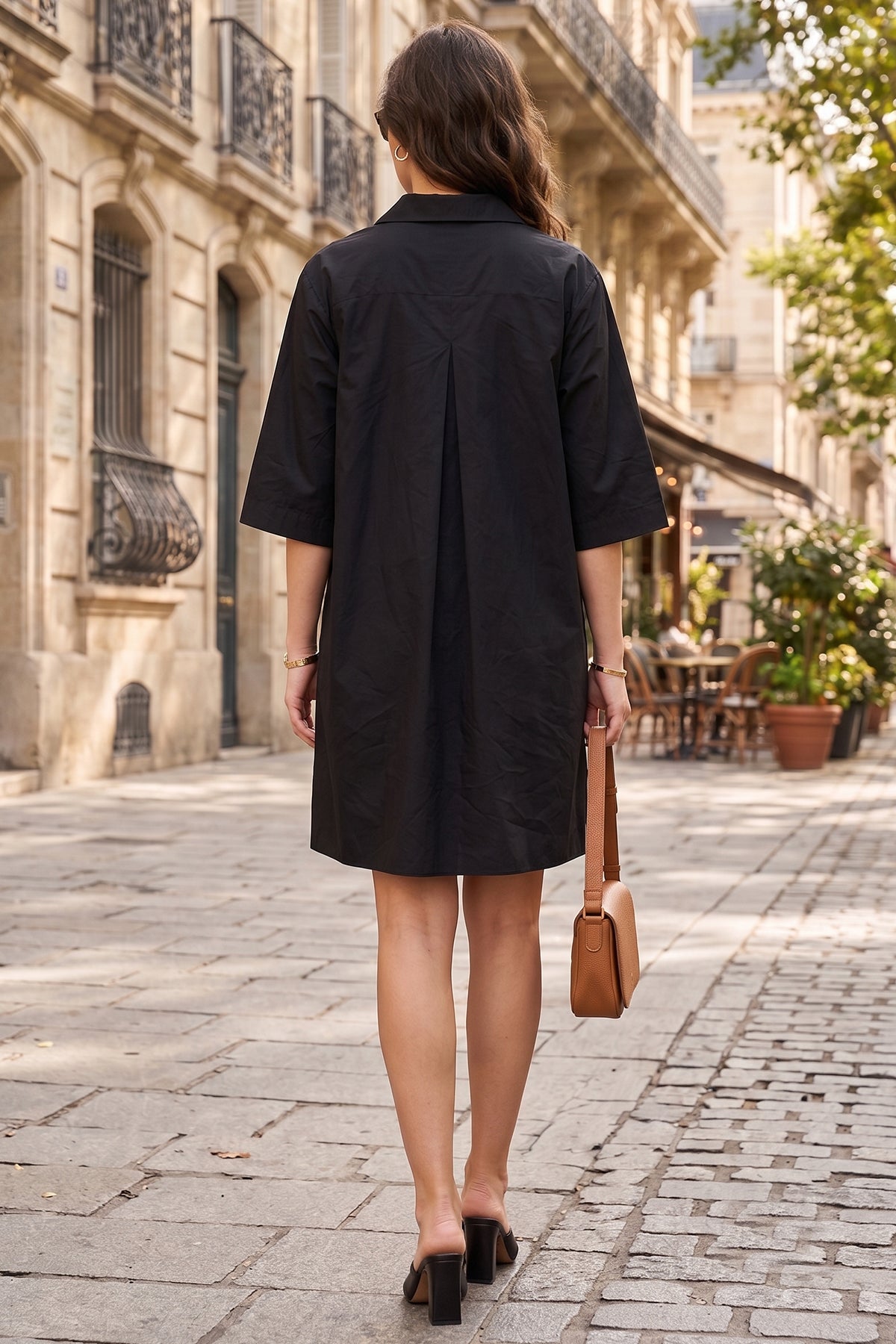 Black Collar Cotton Flare Dress