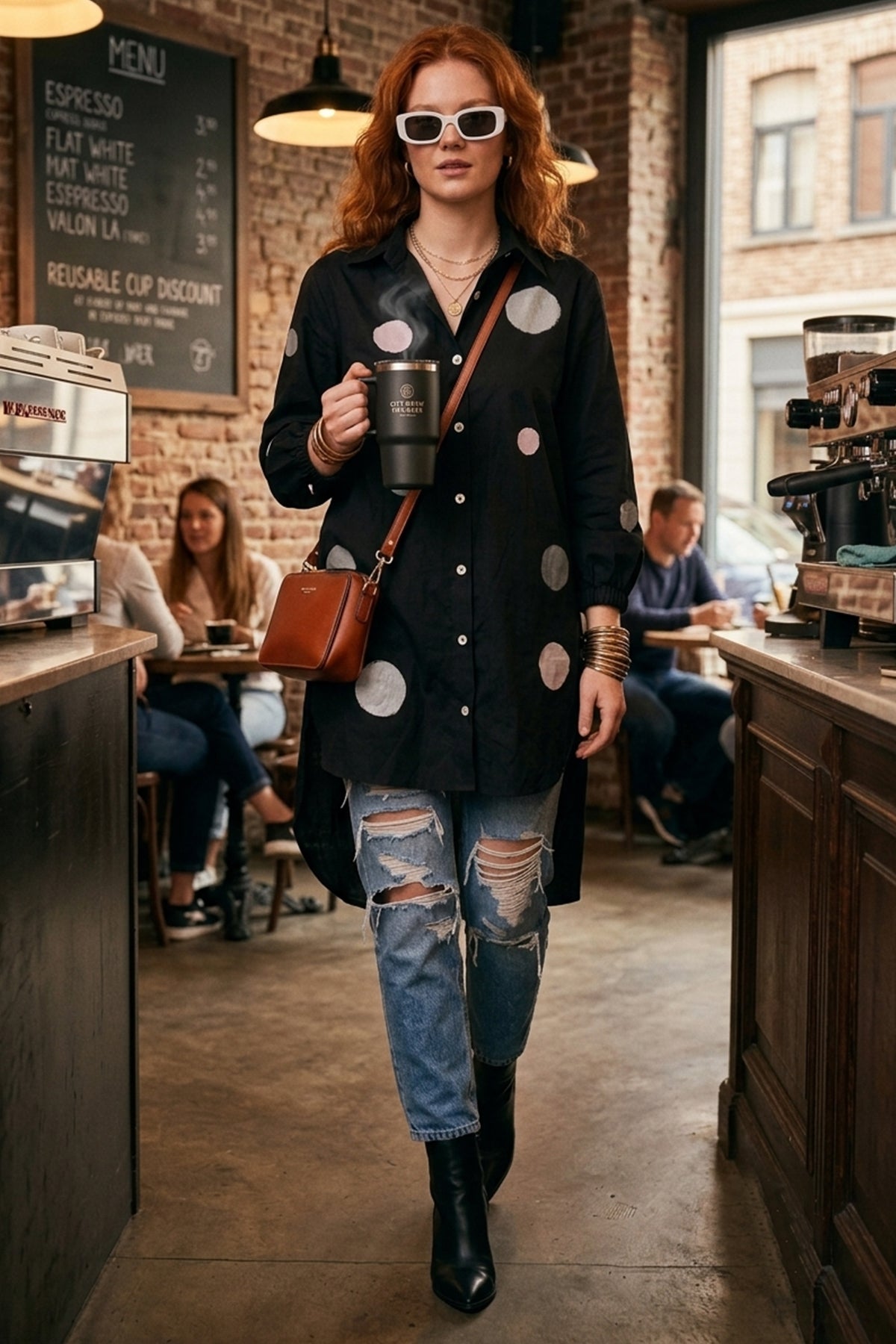 Black Polka Dot Patchwork Shirt
