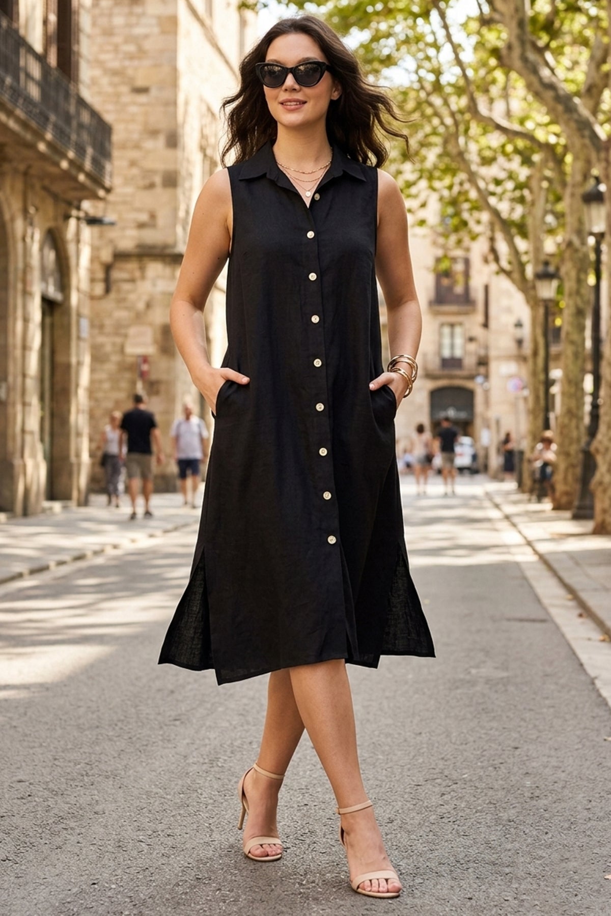 Black Sleeveless Shirt Dress