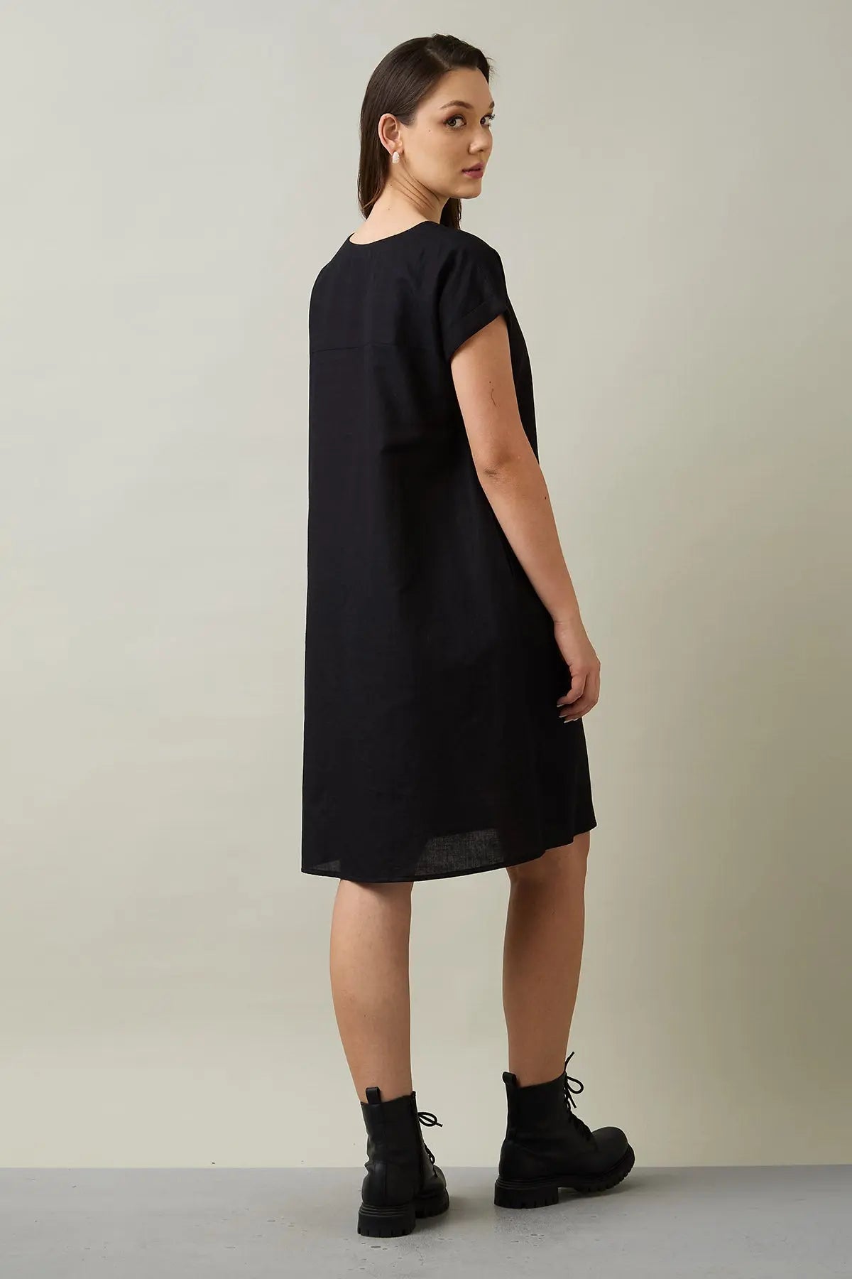 Cotton Linen Black Mini Dress SNEHA B
