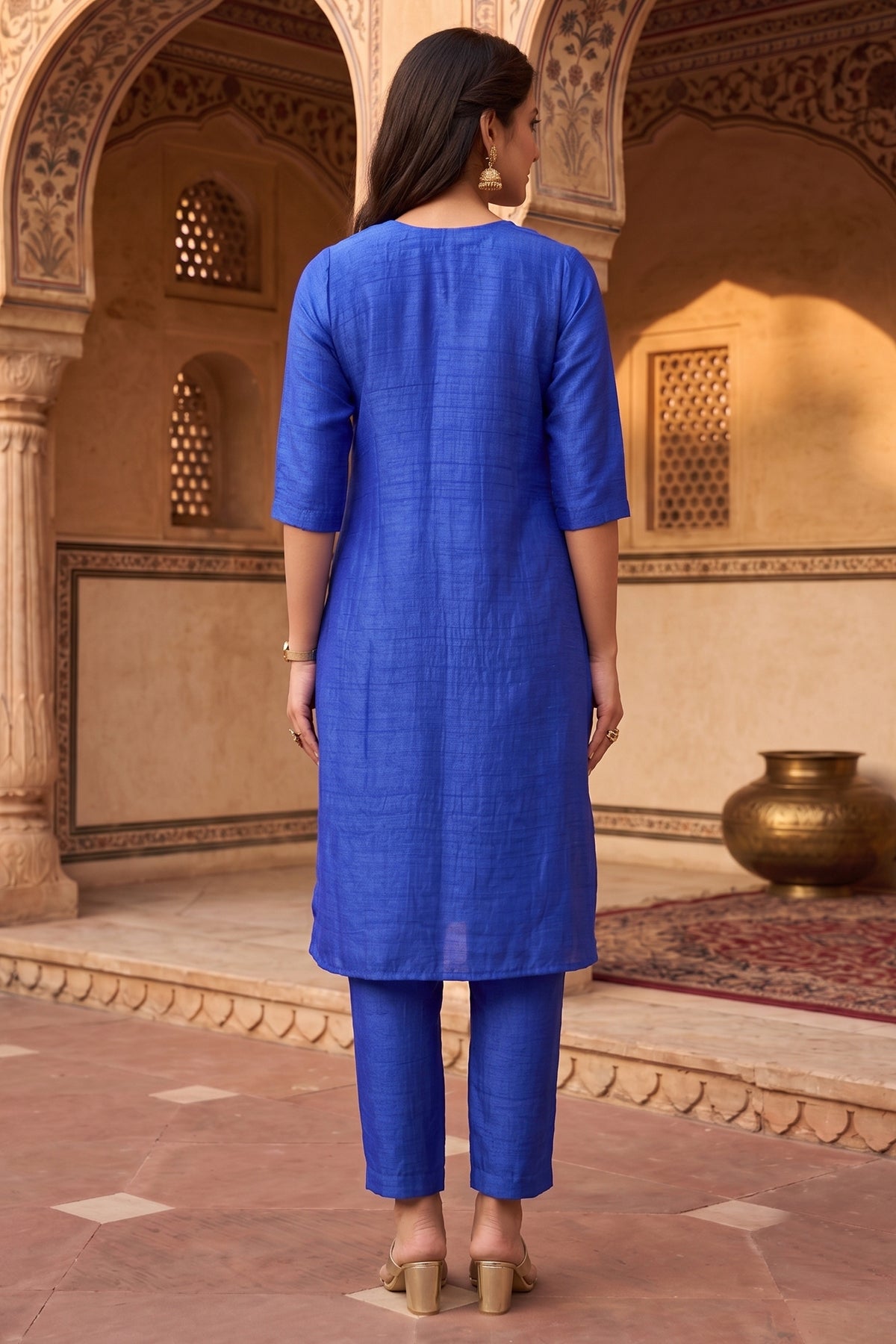 Blue Silk Straight Kurta Set