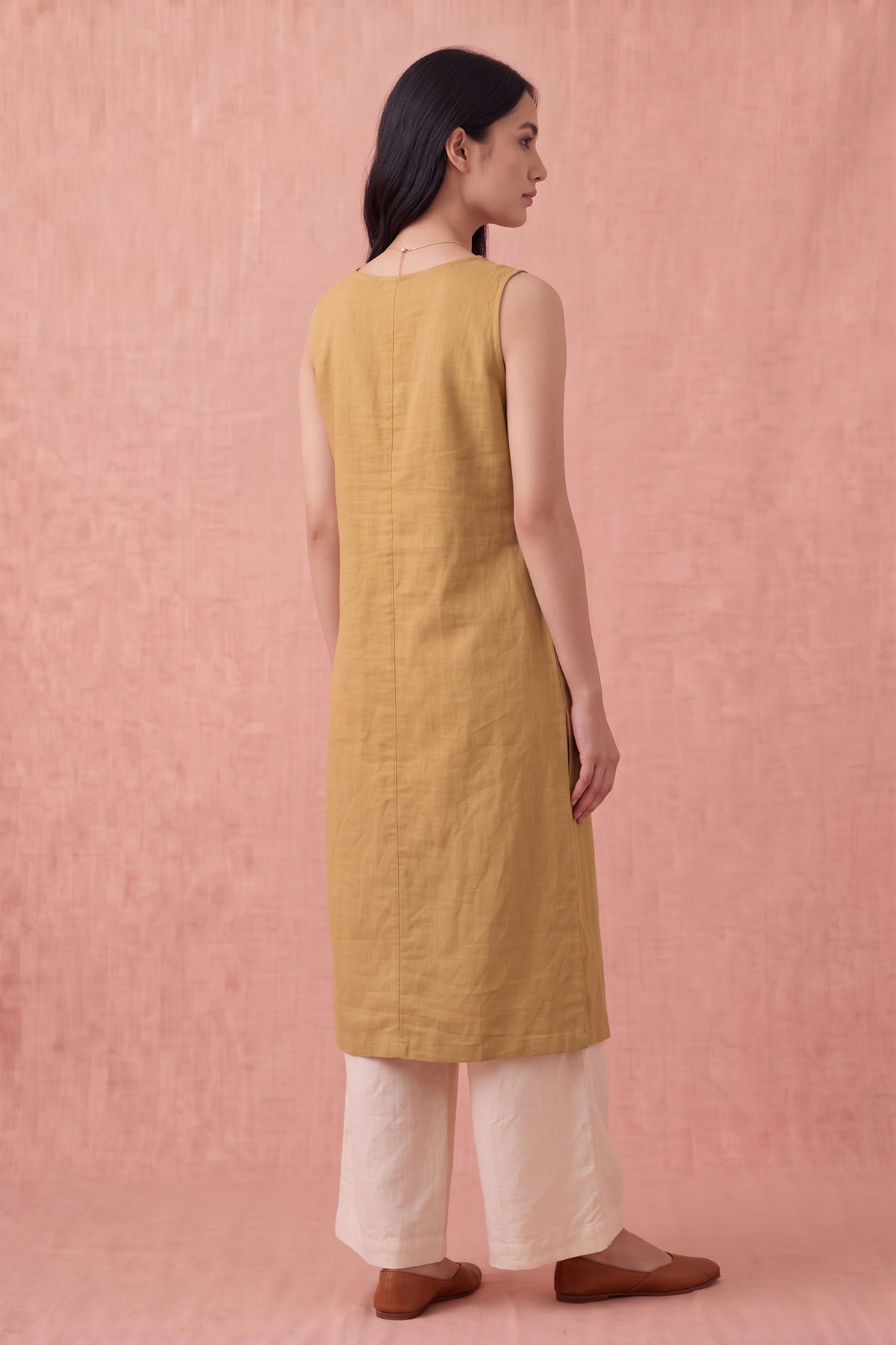 Camel Cotton Linen Kurta Set