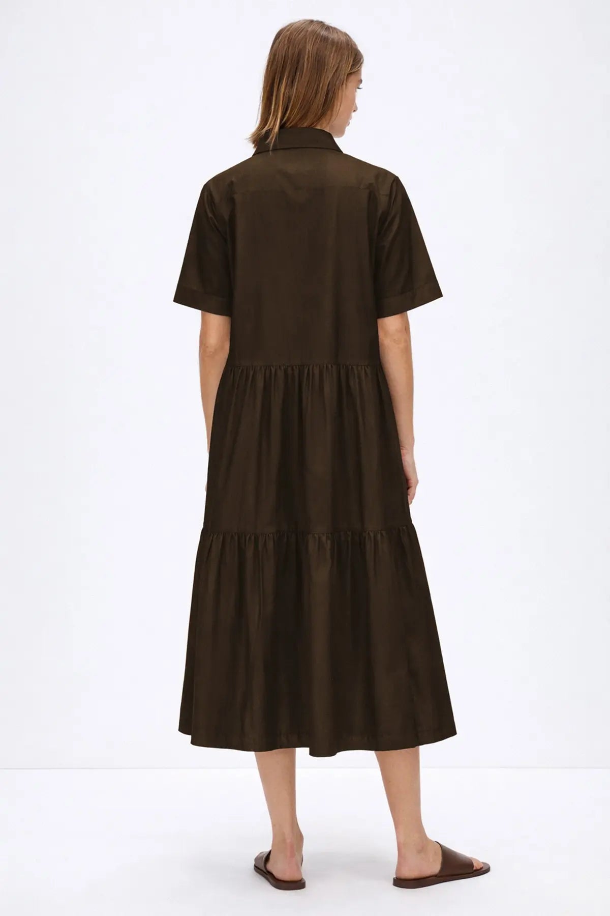 Coffee Button Tiered Midi Dress SNEHA B