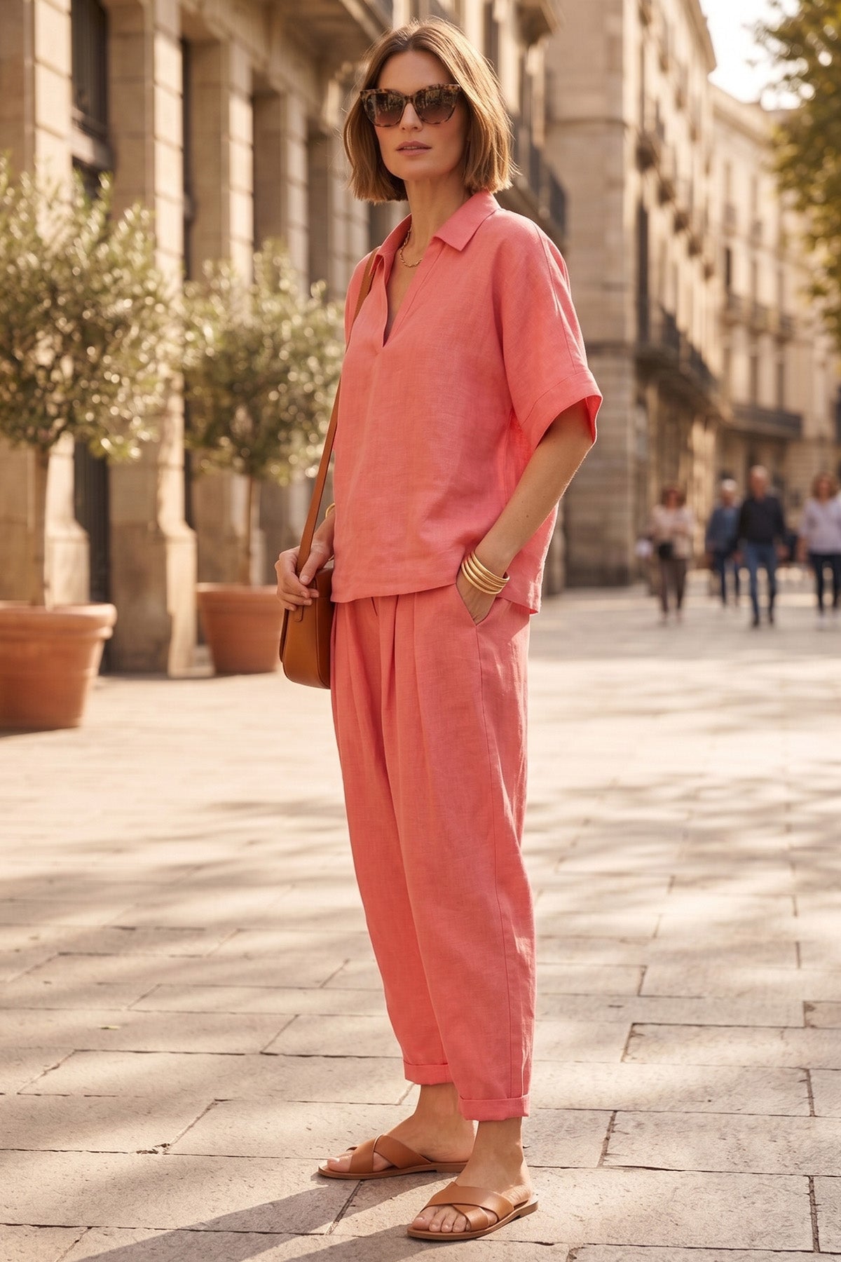 Coral Pink Half Sleeves Top