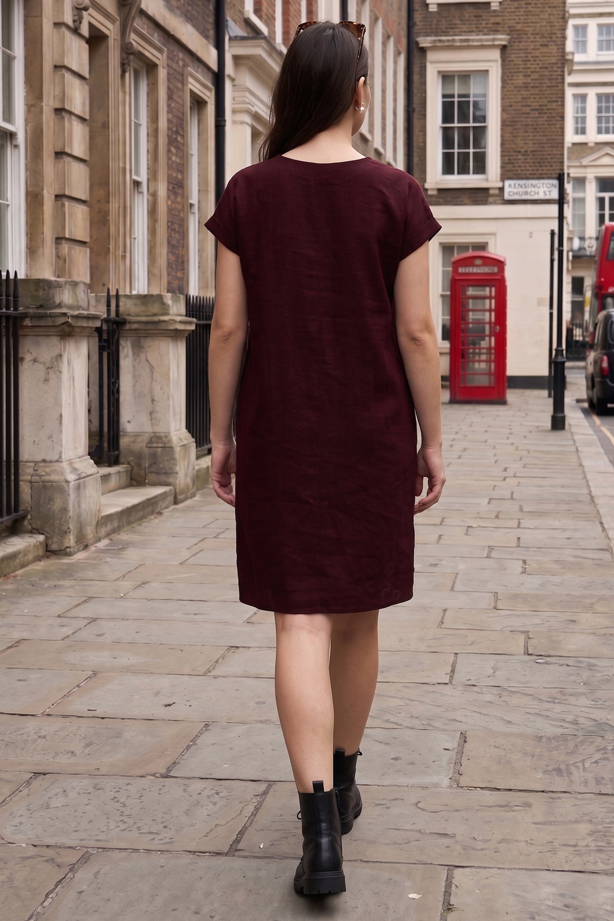 Cotton Linen Wine Mini Dress