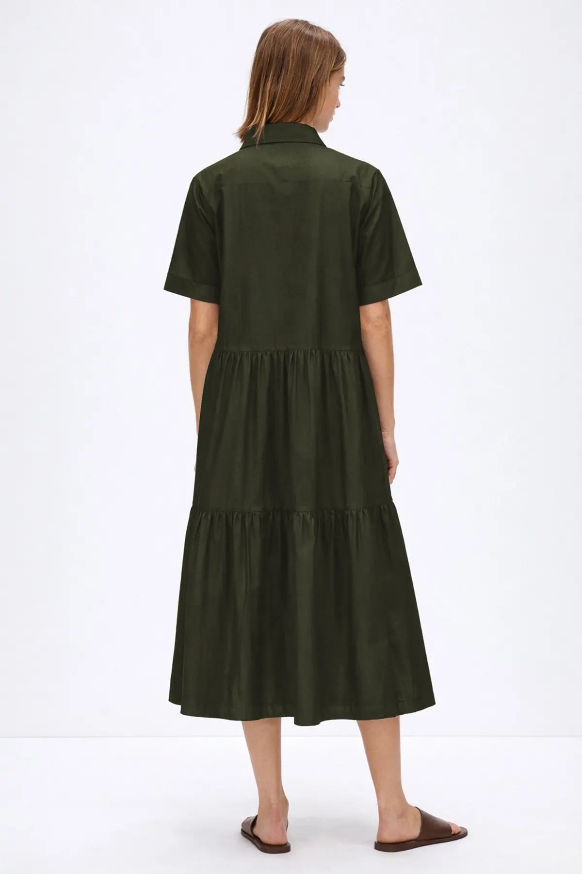 Green Button Tiered Midi Dress SNEHA B