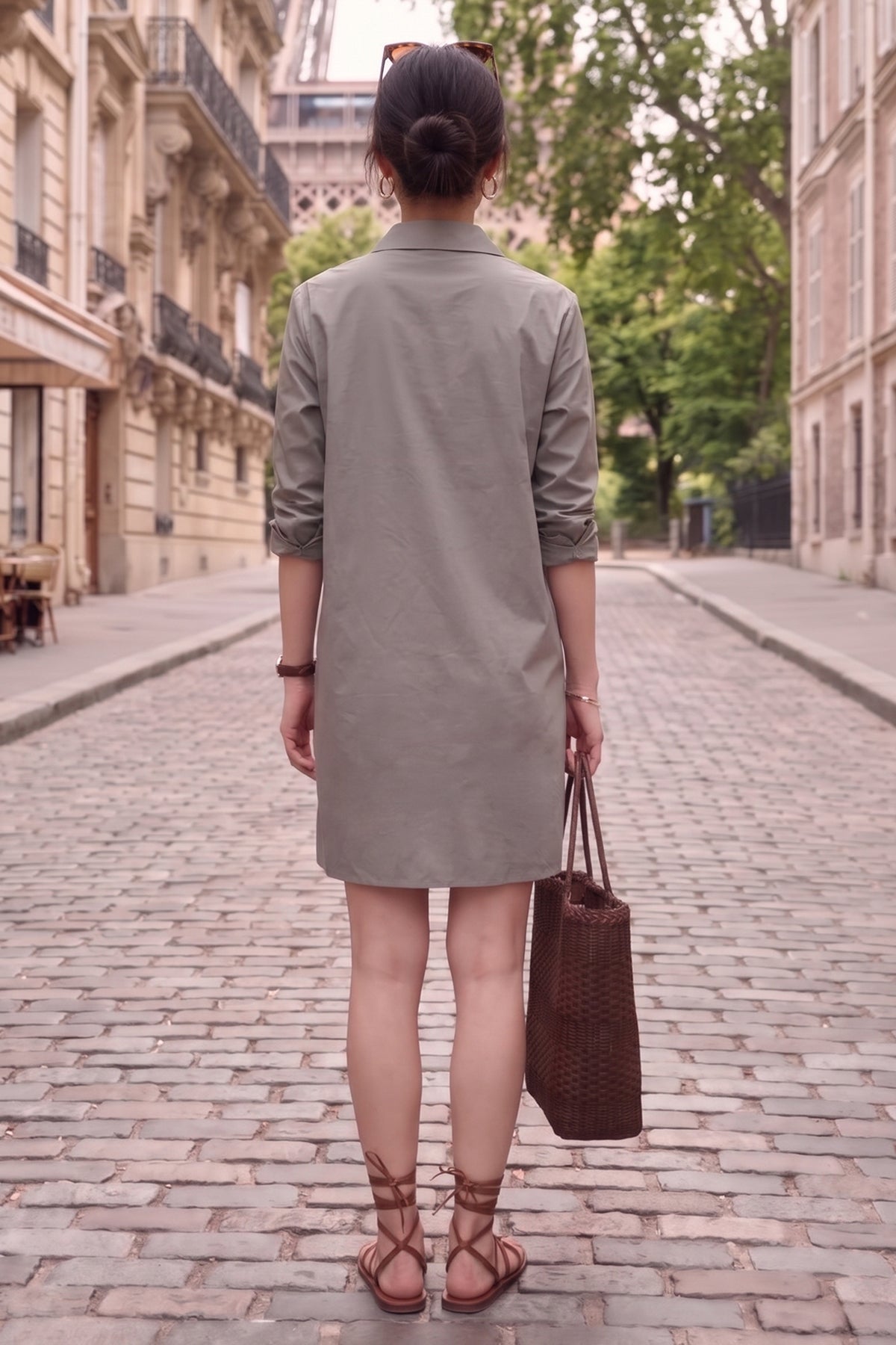 Grey Cotton Mini Shirt Dress