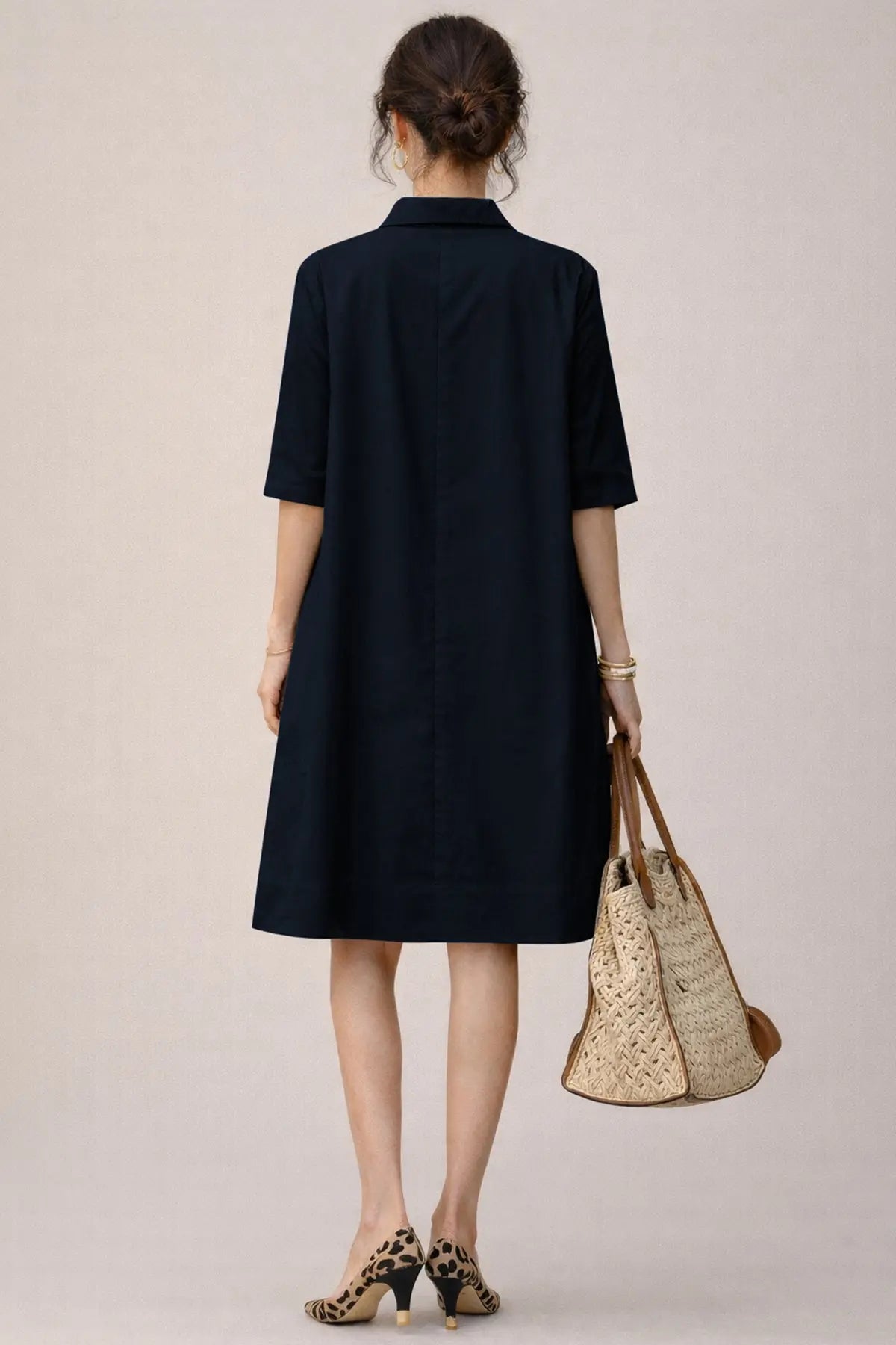 Navy Cotton Box Pleated Dress SNEHA B