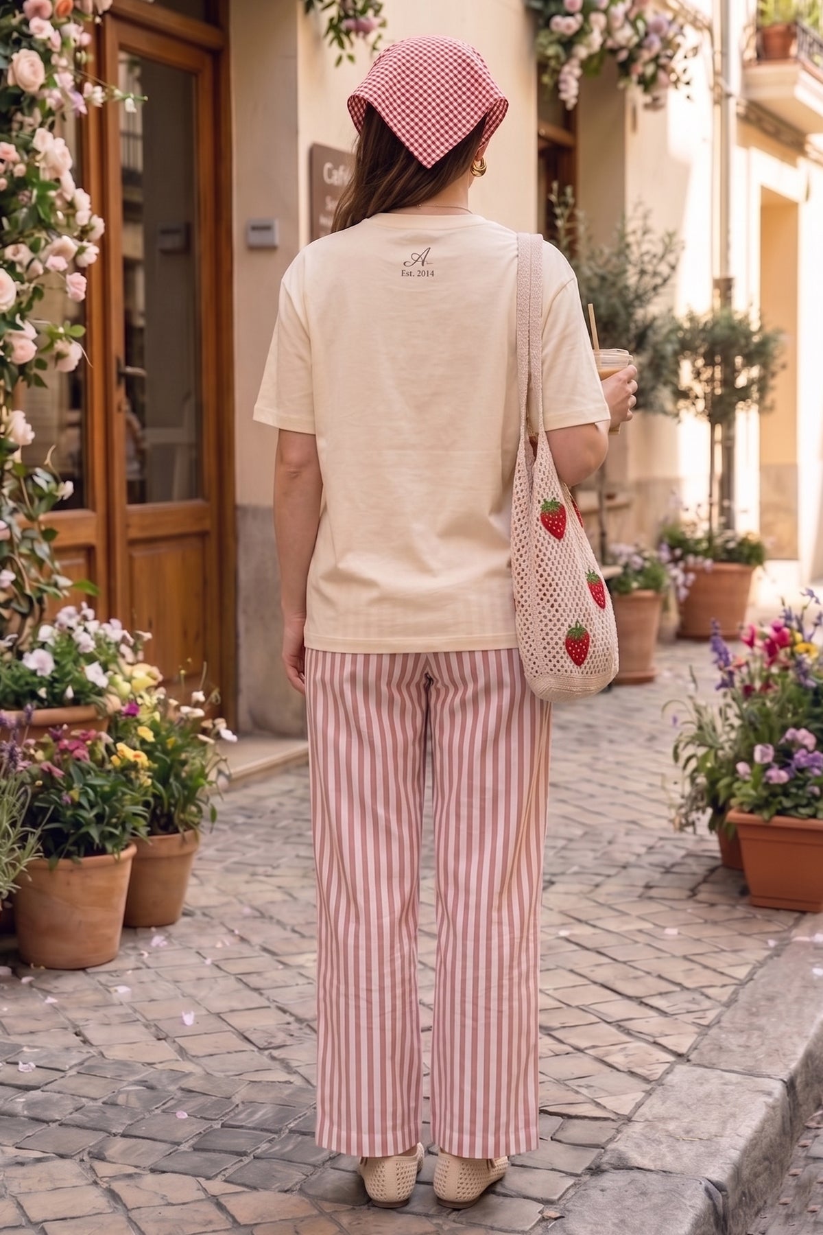 Onion Pink Cotton Stripe Pants