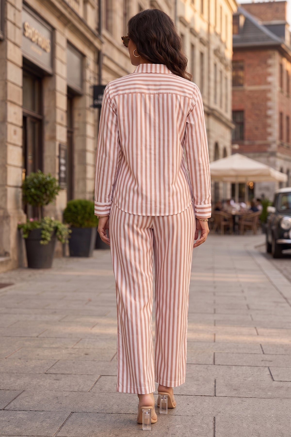 Orange Pure Cotton Stripe Shirt