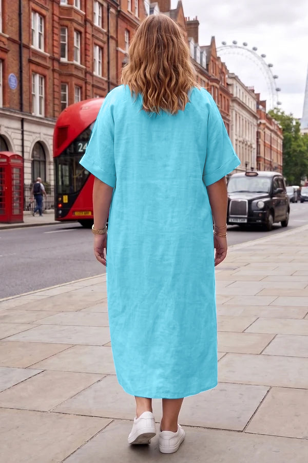 Sky Blue V-Neck Collar Dress