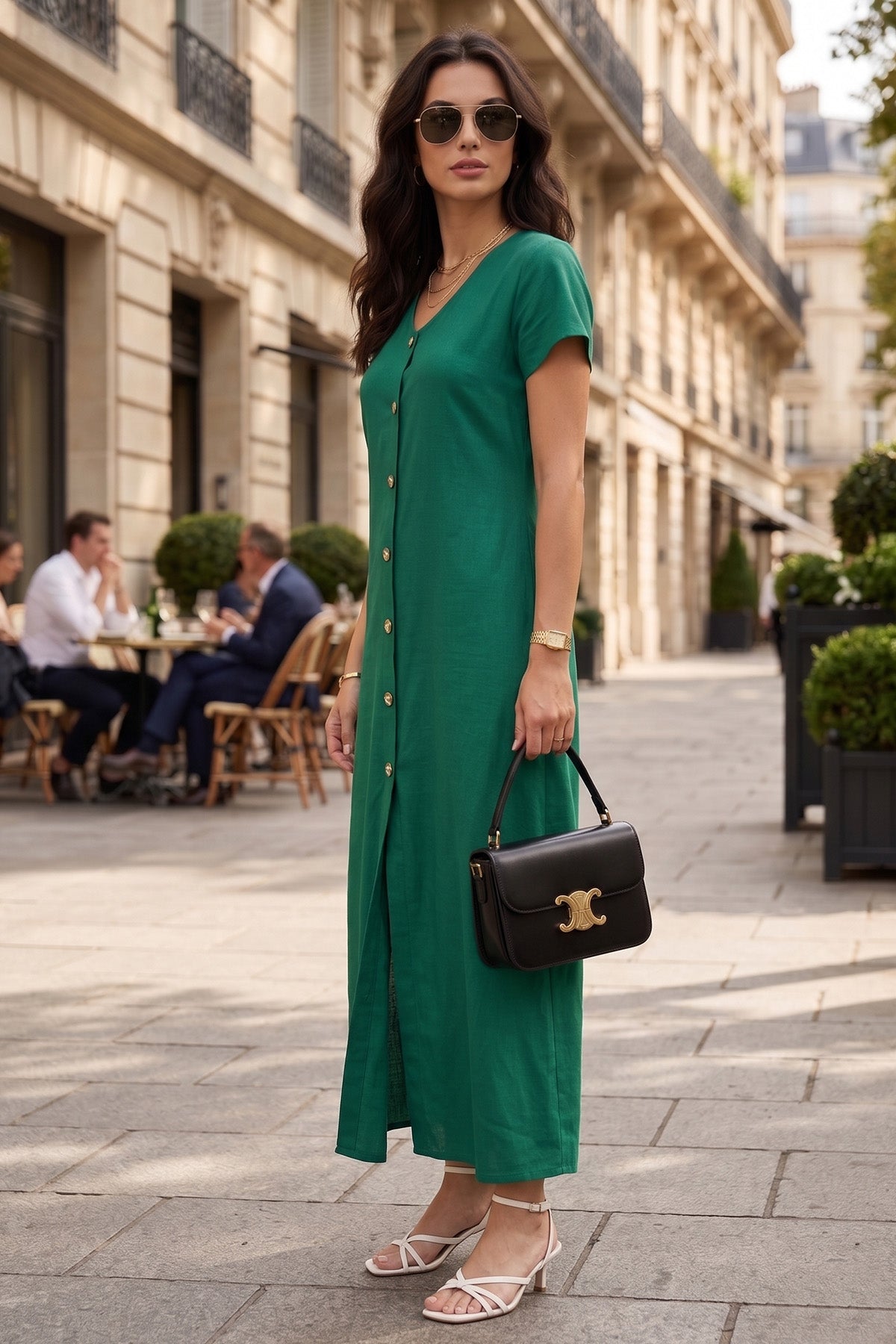 Teal Green Cotton Button Dress