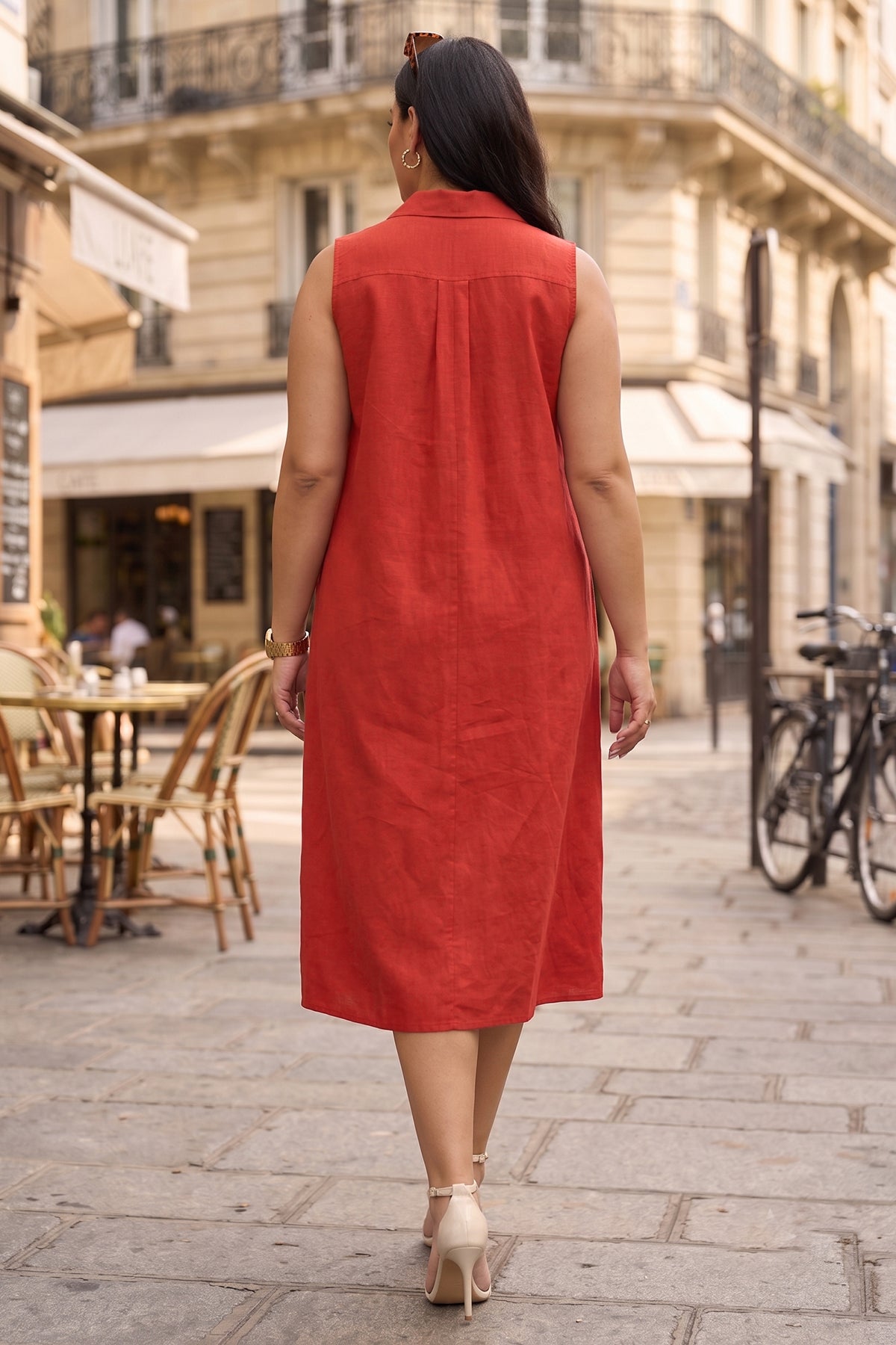 Tomato Sleeveless Shirt Dress
