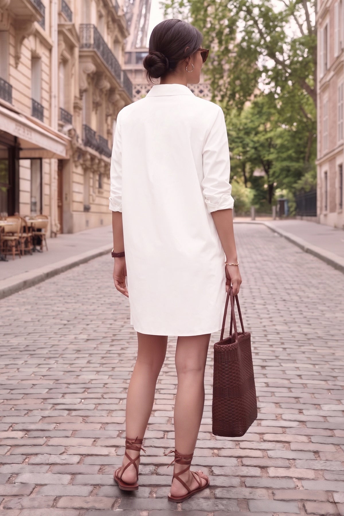 White Cotton Mini Shirt Dress