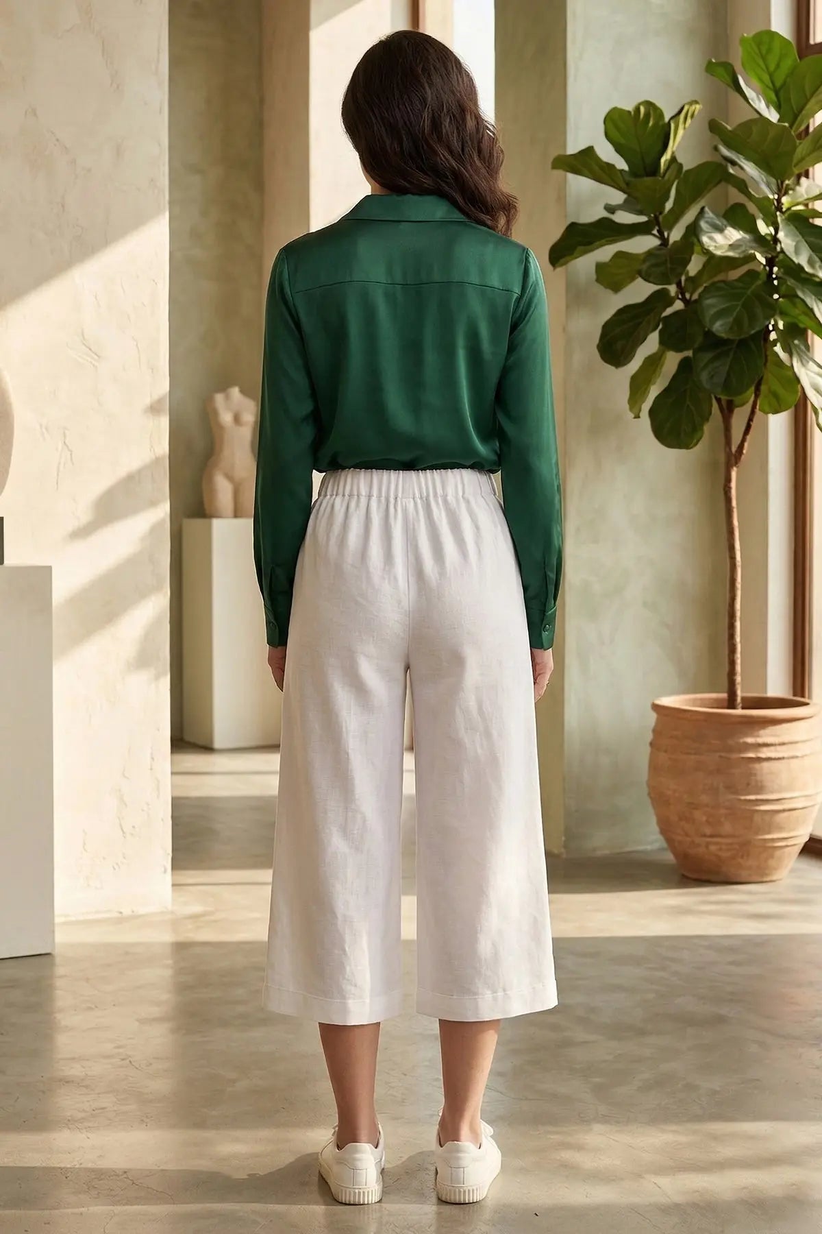 White Cotton Linen Flare Pant SNEHA B