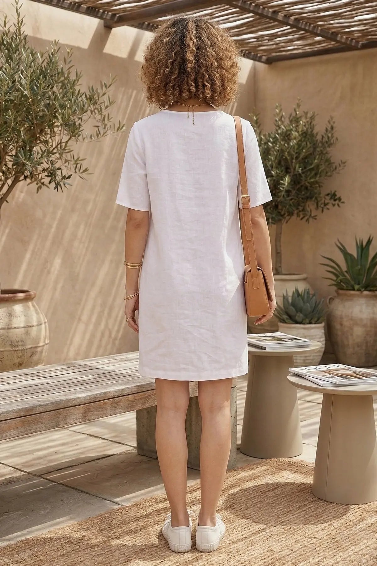 White Cotton Linen Loose Dress SNEHA B