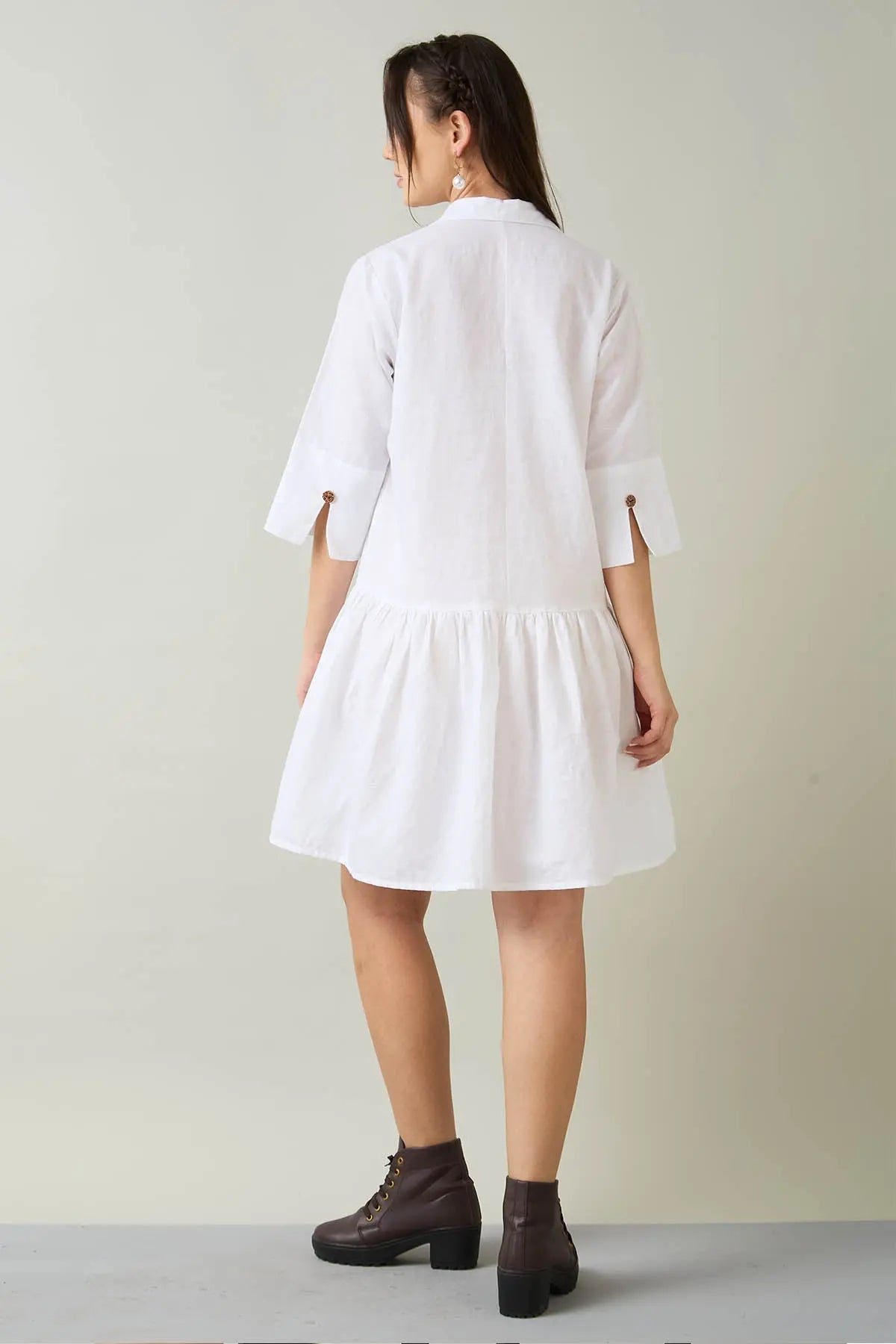 Cotton Linen White Shirt Dress SNEHA B