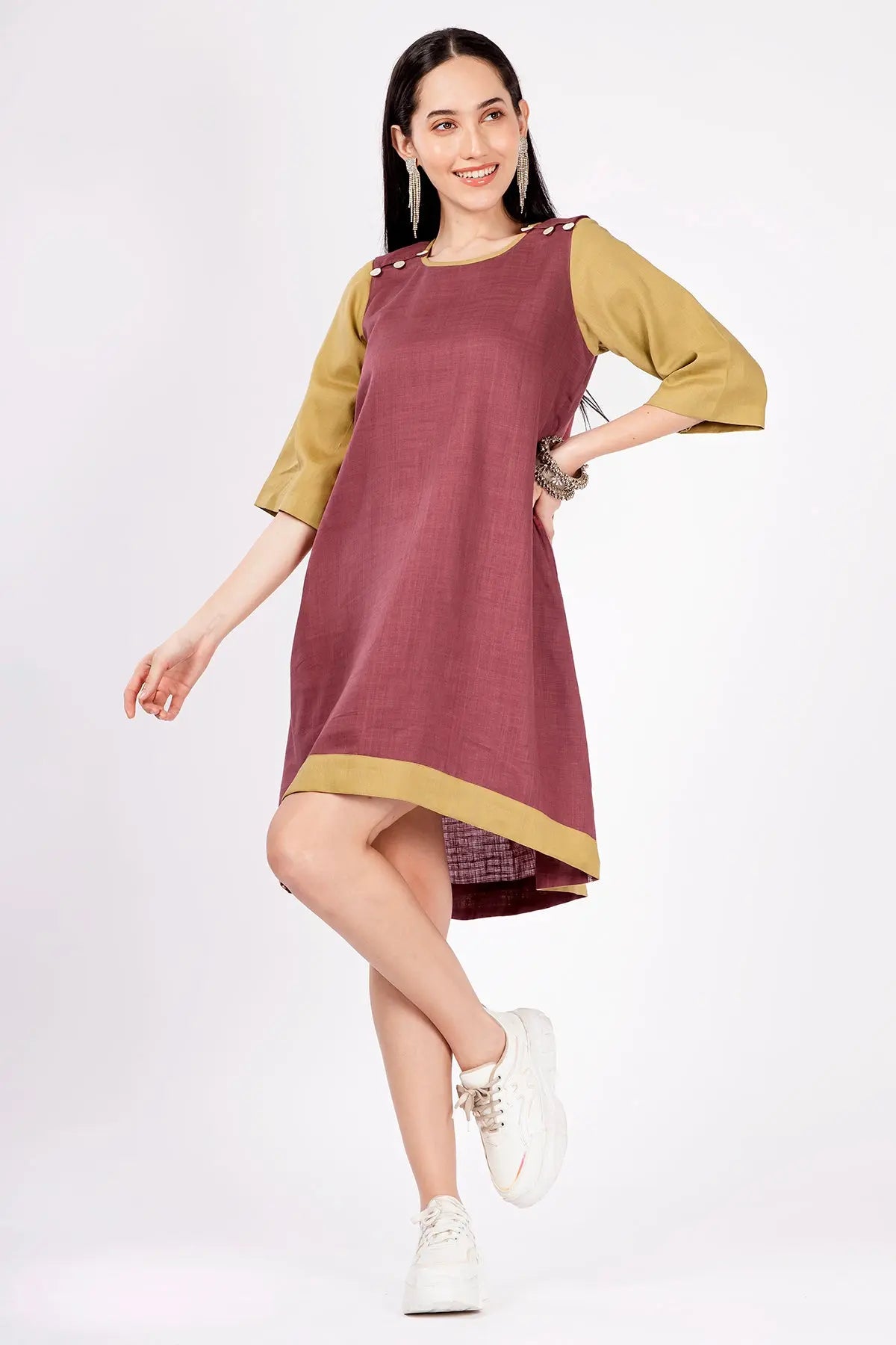 Wine And Lime Colorblock Dress SNEHA B