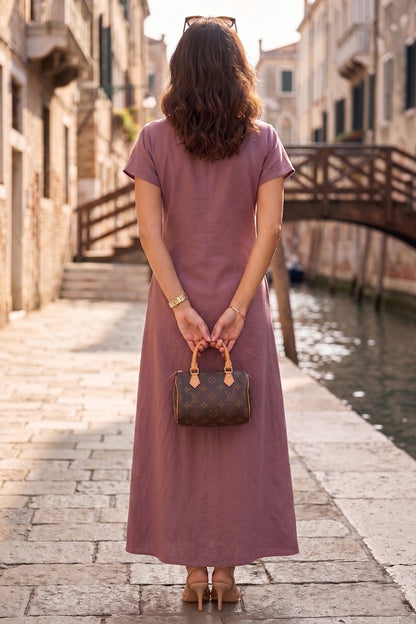 Aubergine Cotton Button Dress