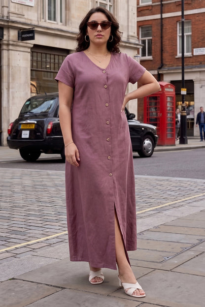 Aubergine Cotton Button Dress