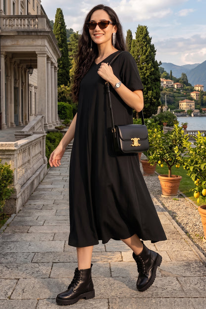 Bamboo Cotton Black Flare Dress