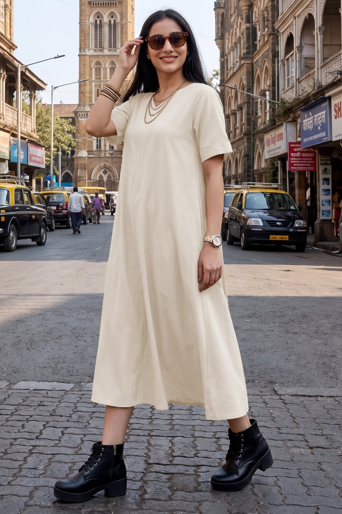 Bamboo Cotton Cream Flare Dress