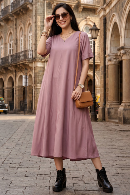 Bamboo Cotton Mauve Flare Dress