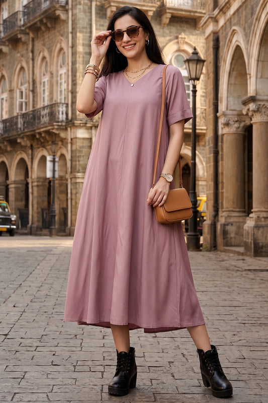 Bamboo Cotton Mauve Flare Dress