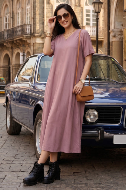 Bamboo Cotton Mauve Flare Dress