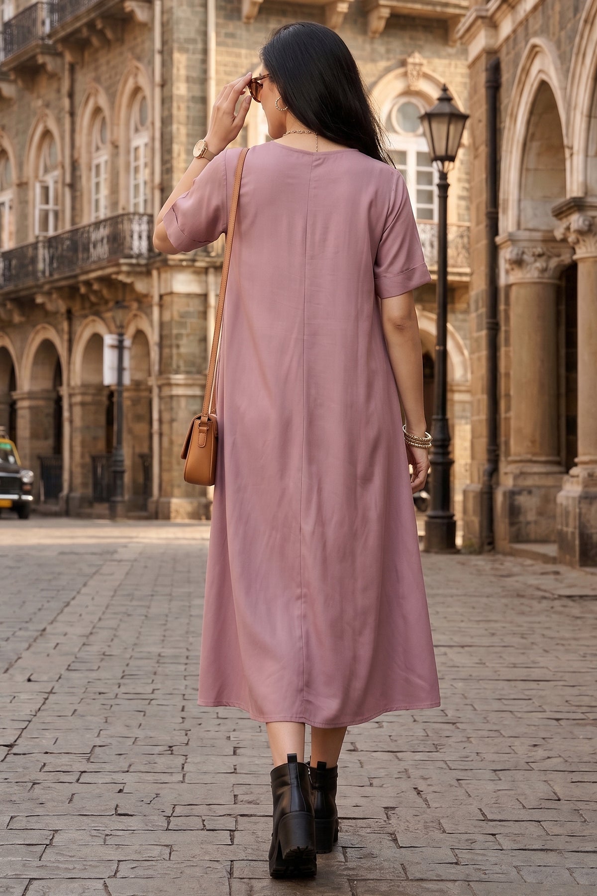 Bamboo Cotton Mauve Flare Dress