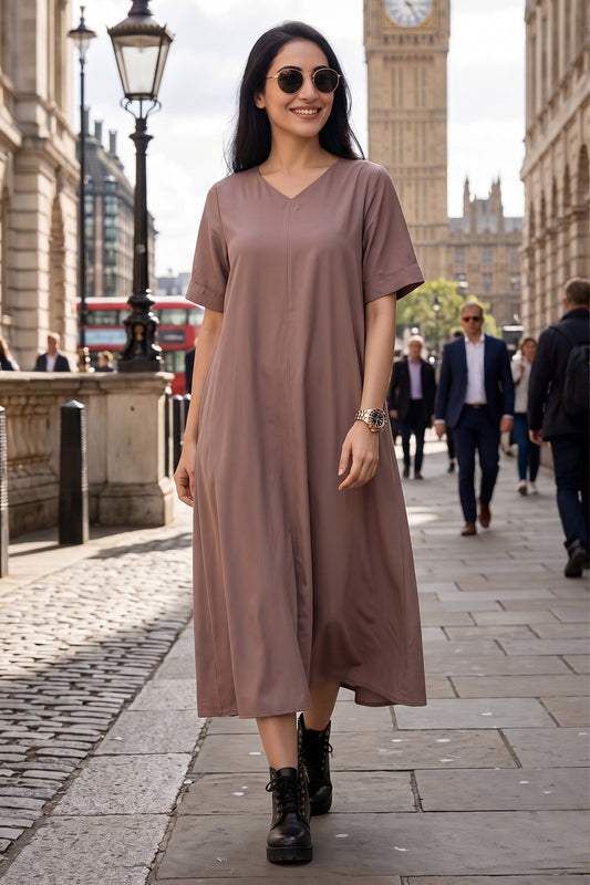 Bamboo Cotton Taupe Flare Dress