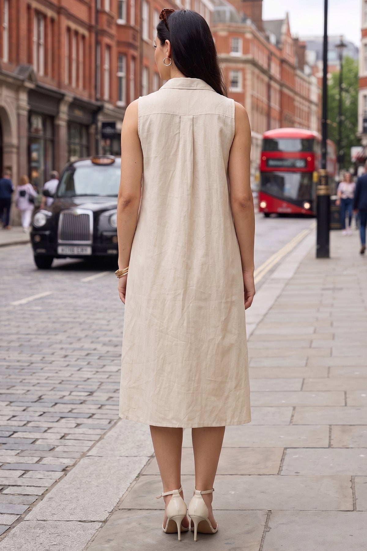 Beige Sleeveless Shirt Dress