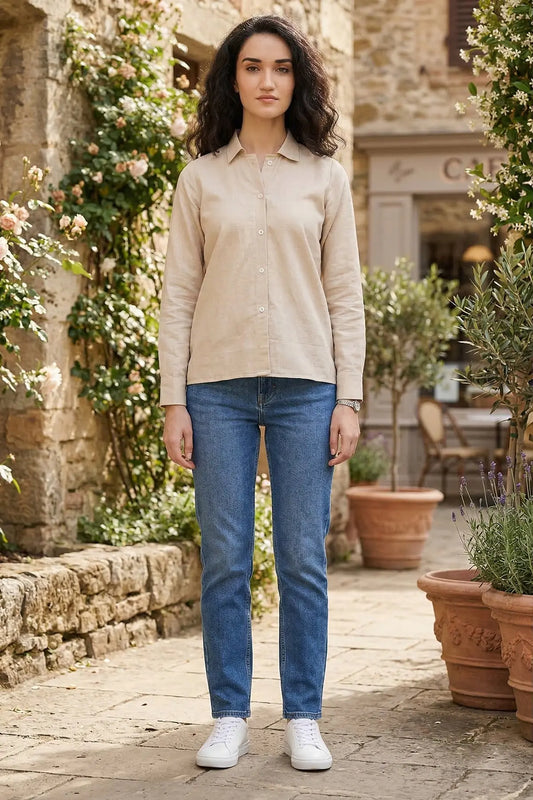 Beige Cotton Linen Collar Shirt SNEHA B