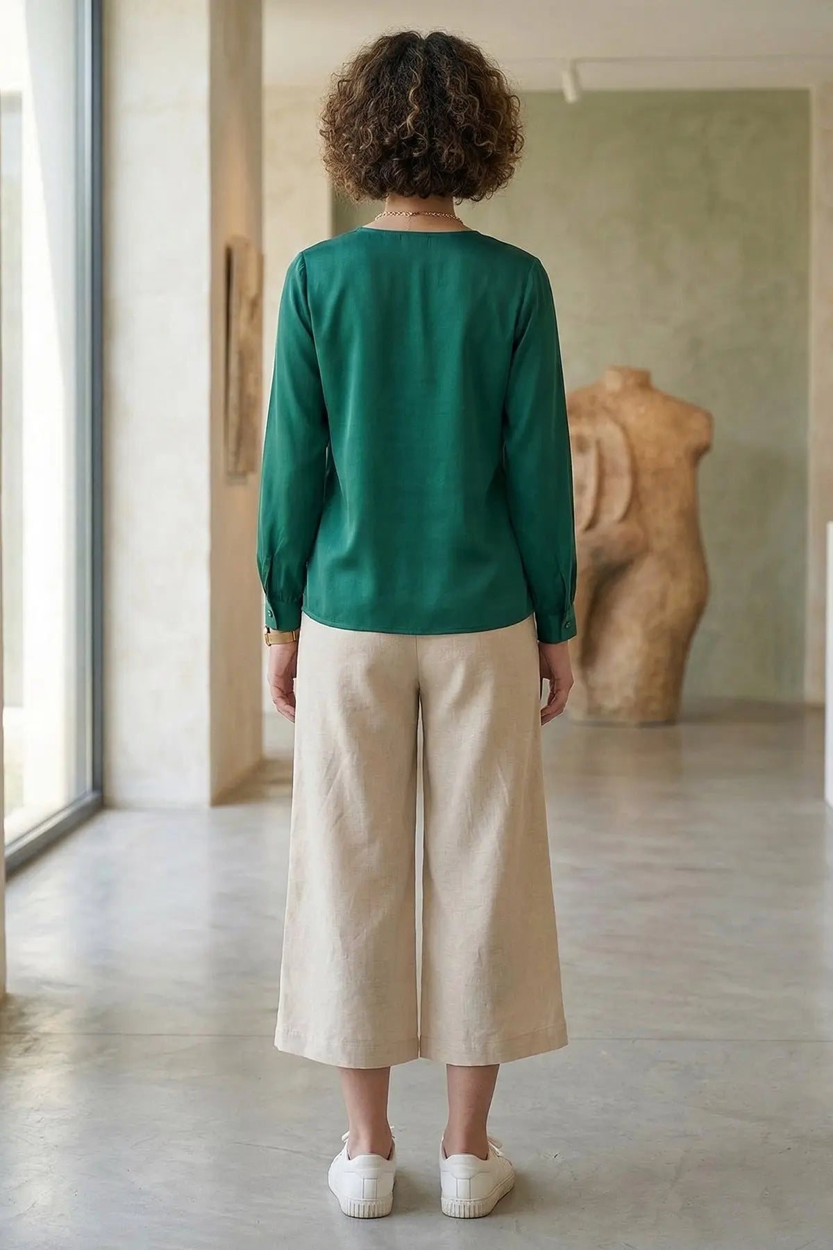 Beige Cotton Linen Flare Pant SNEHA B