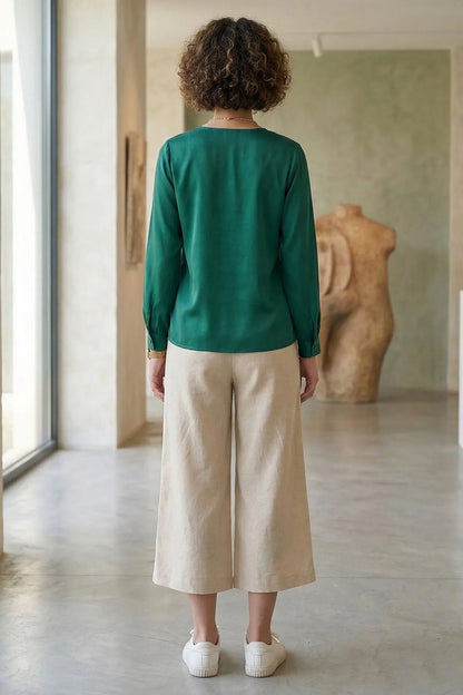 Beige Cotton Linen Flare Pant SNEHA B
