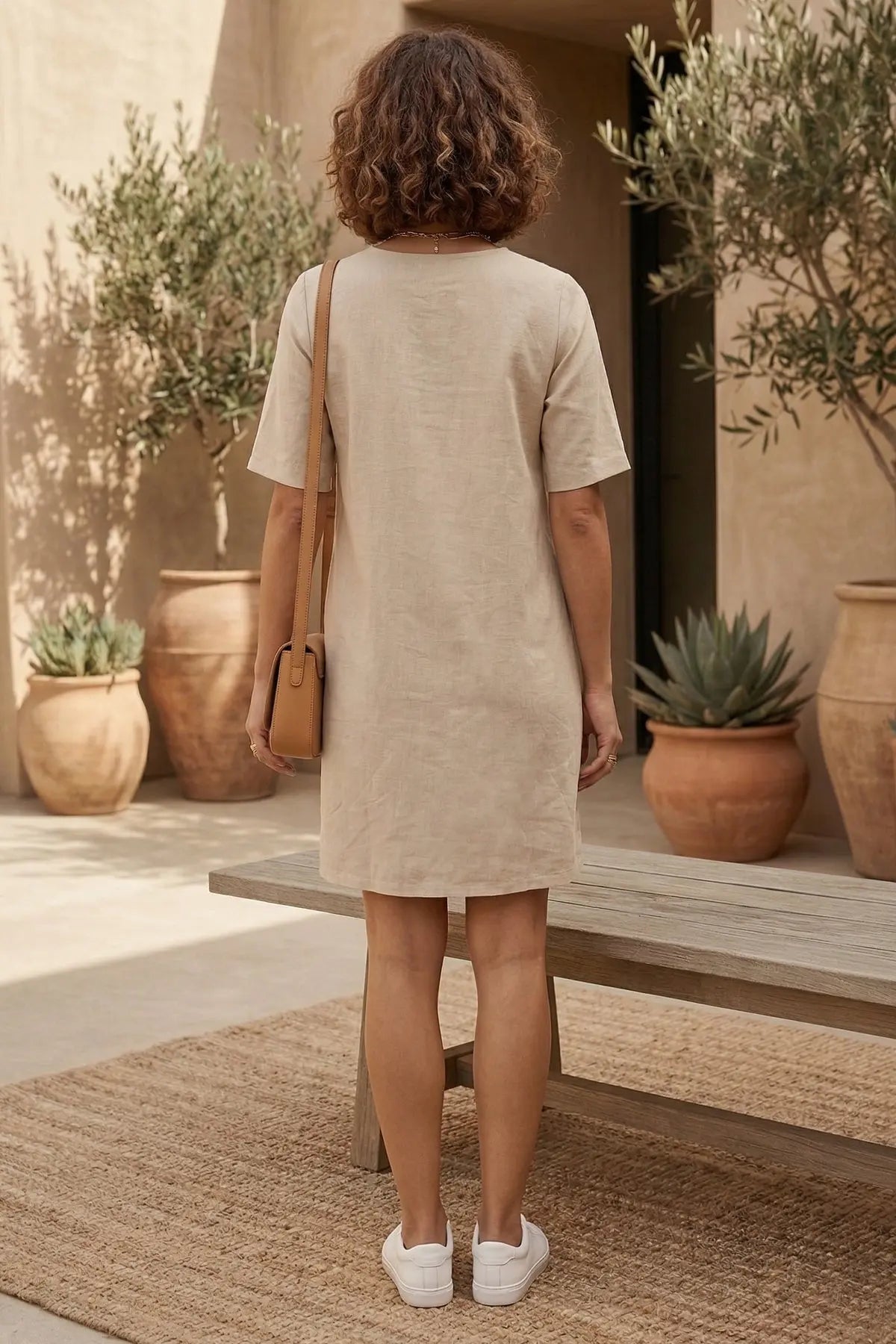 Beige Cotton Linen Loose Dress SNEHA B