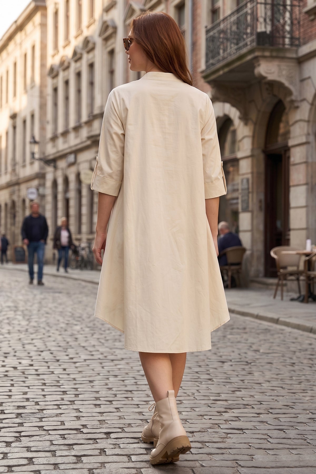 Beige Cotton Oversized Dress