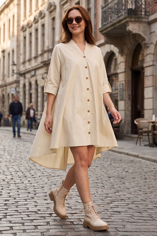 Beige Cotton Oversized Dress