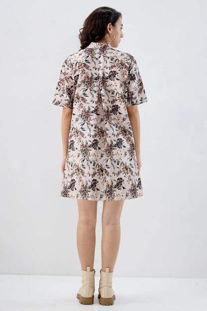 Beige Print Pure Cotton Dress SNEHA B