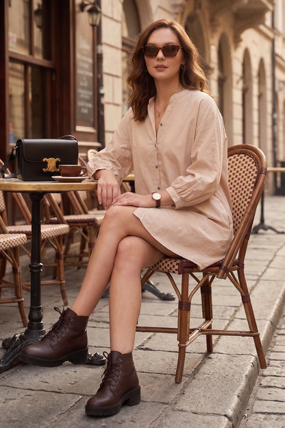 Beige Relaxed Shirt Style Dress