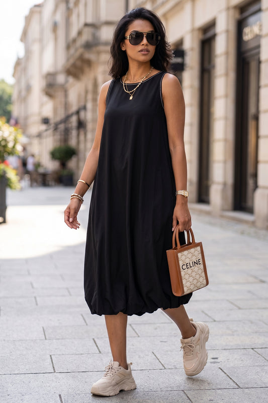 Black Bamboo Cotton Midi Dress