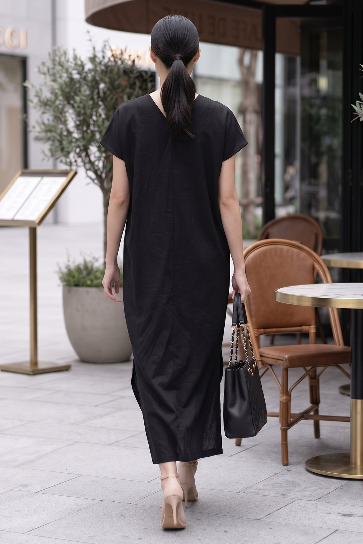 Black Front Pocket Slit Dress