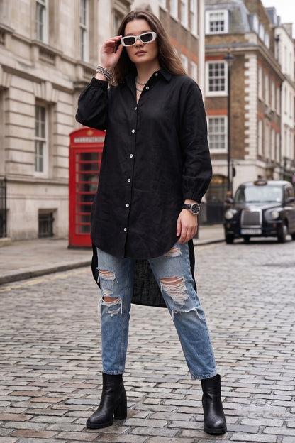 Black High Low Buttoned Shirt