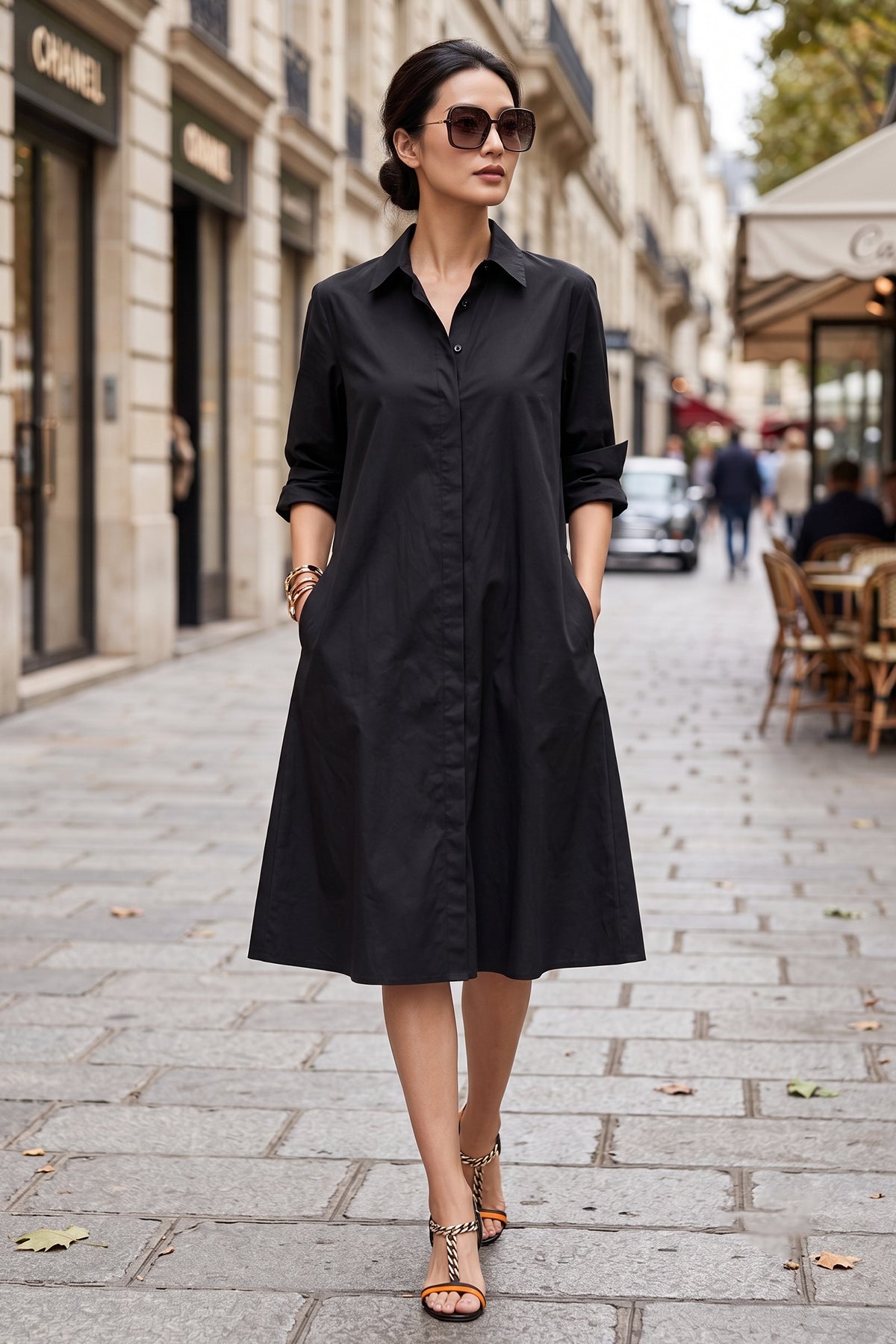 Black Knee Length Shirt Dress