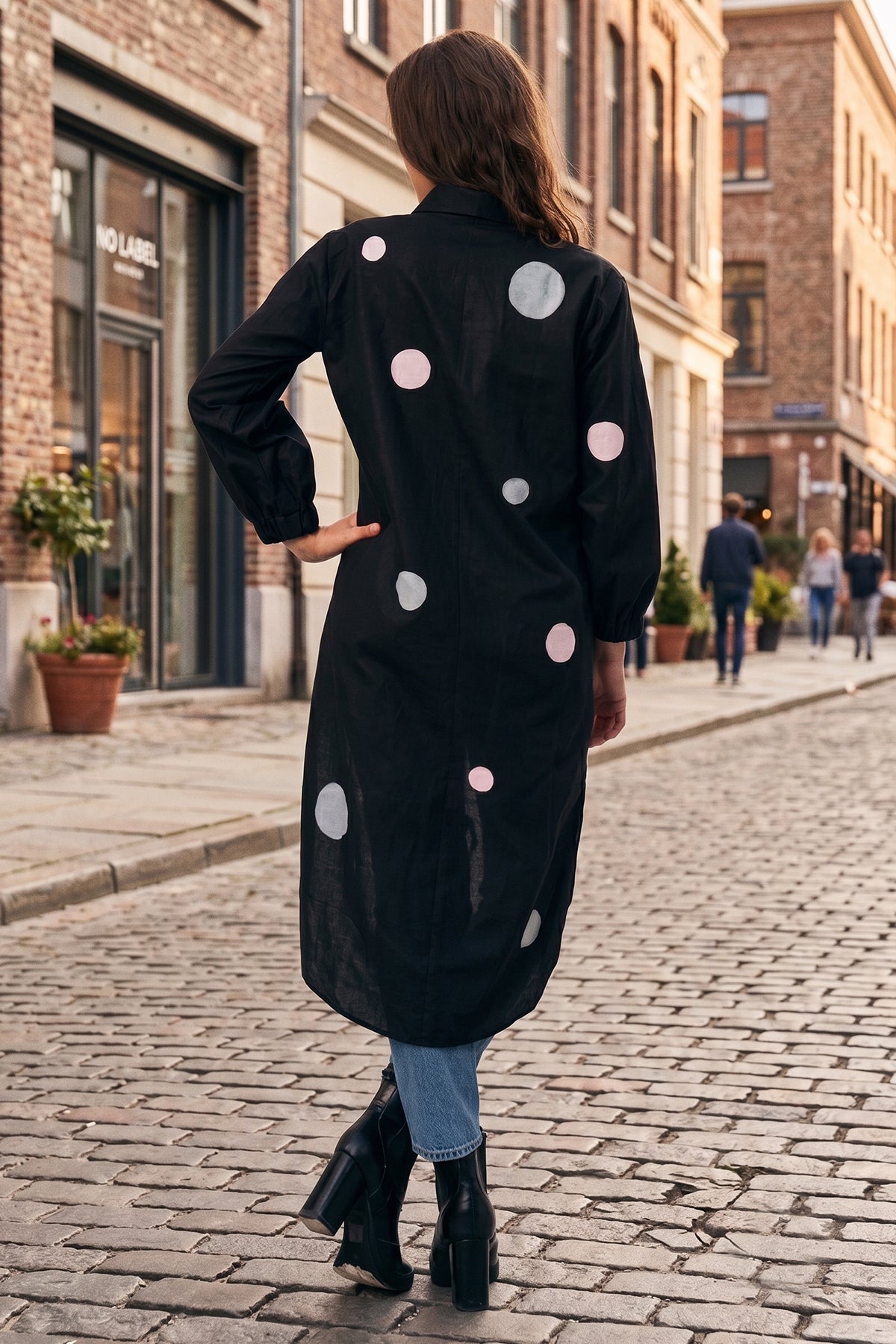 Black Polka Dot Patchwork Shirt