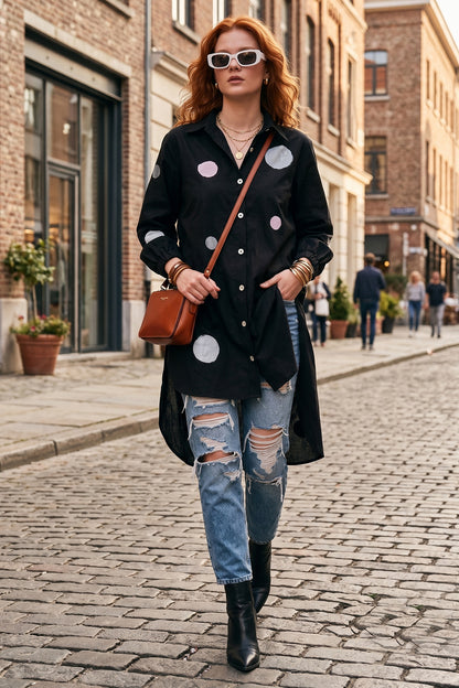 Black Polka Dot Patchwork Shirt