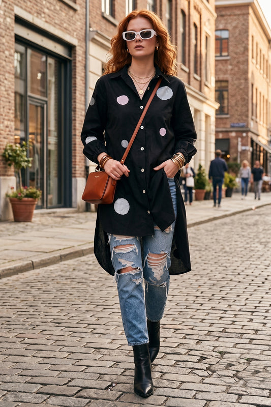 Black Polka Dot Patchwork Shirt