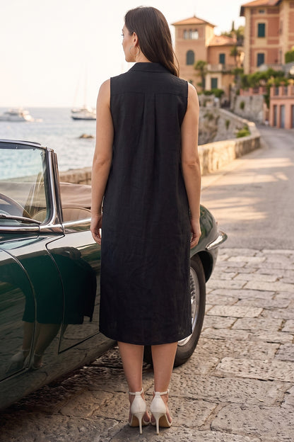 Black Sleeveless Shirt Dress